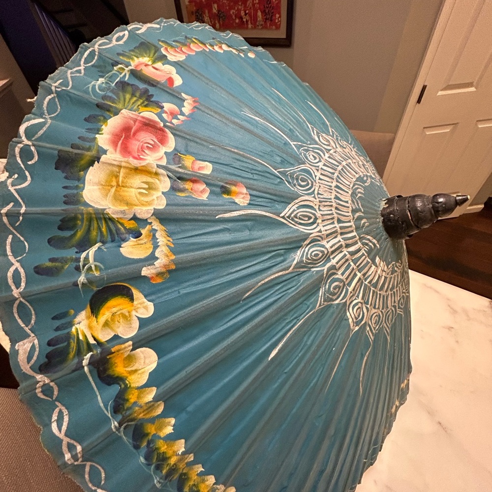 Vintage Parchment Umbrella, Handpainted